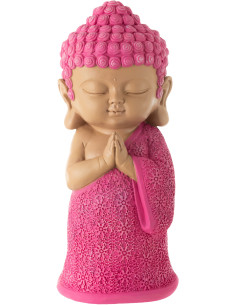 Statue déco Moine Priant Hauteur 32 cm en Résine Rose fuchsia Bleu azur Tanu - 1