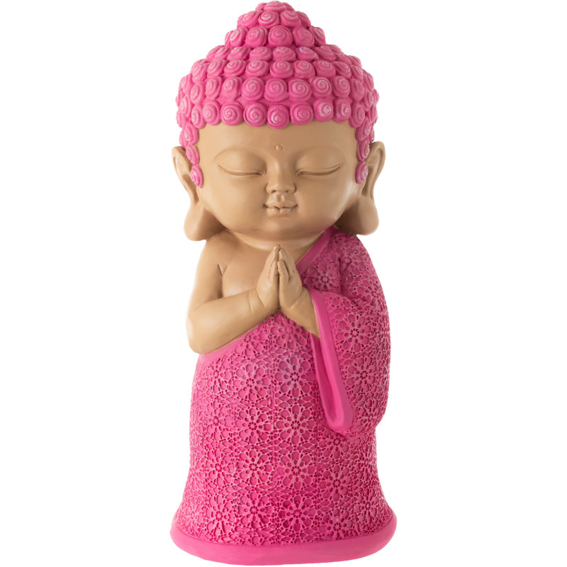 Statue déco Moine Priant Hauteur 32 cm en Résine Rose fuchsia Bleu azur Tanu - 1