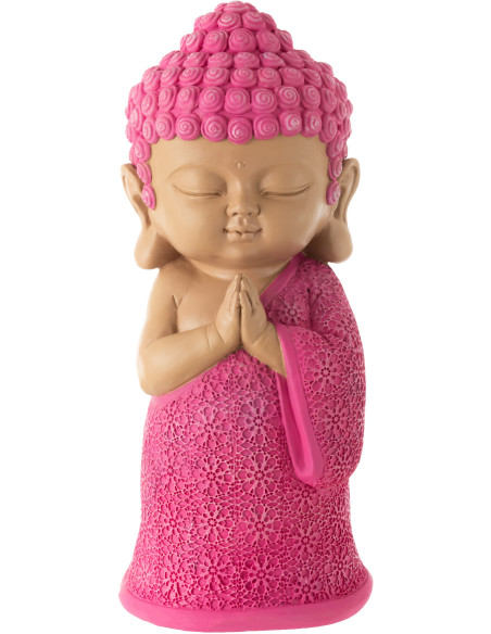 Statue déco Moine Priant Hauteur 32 cm en Résine Rose fuchsia Bleu azur Tanu - 1
