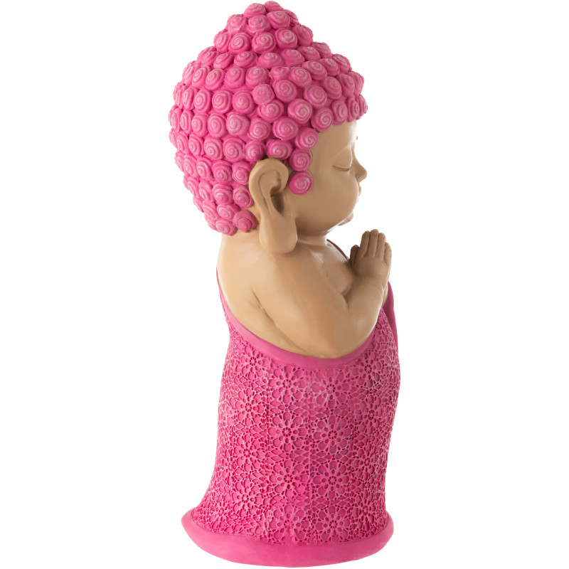 Statue déco Moine Priant Hauteur 32 cm en Résine Rose fuchsia Bleu azur Tanu - 2