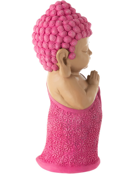 Statue déco Moine Priant Hauteur 32 cm en Résine Rose fuchsia Bleu azur Tanu - 2