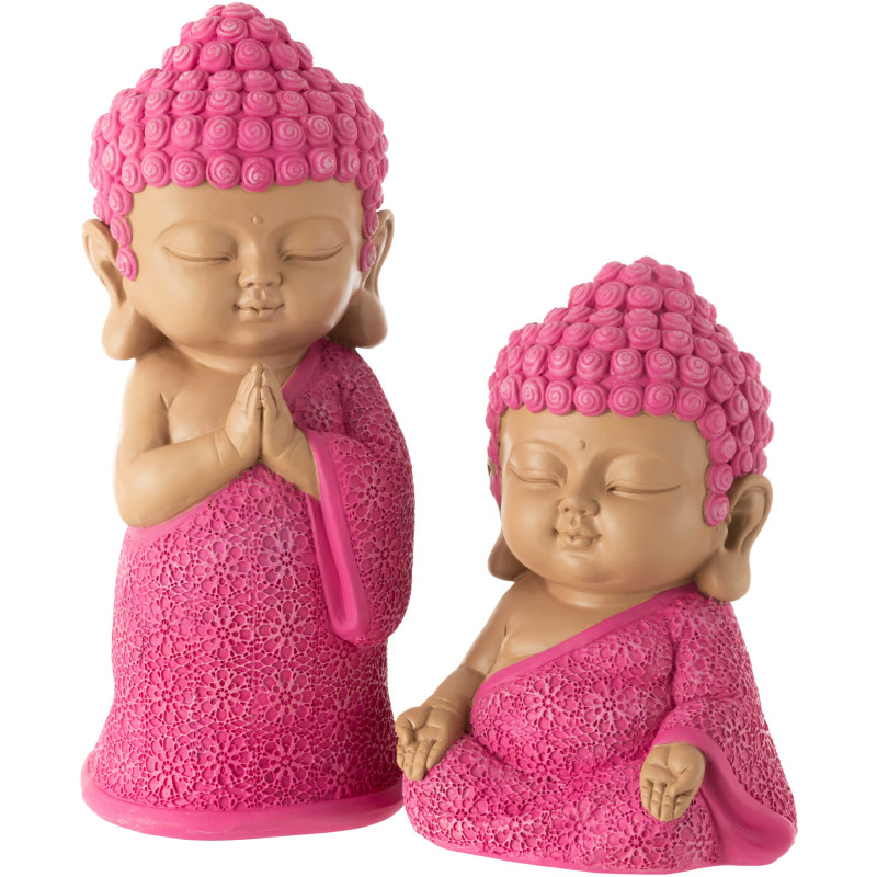 Statue déco Moine Priant Hauteur 32 cm en Résine Rose fuchsia Bleu azur Tanu - 4