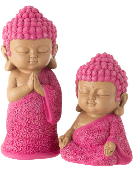 Statue déco Moine Priant Hauteur 32 cm en Résine Rose fuchsia Bleu azur Tanu - 4