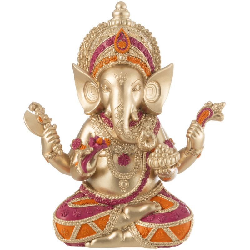 Statuette déco indienne Ganesha assis Hauteur 18 cm en Résine Doré Jeny - 1