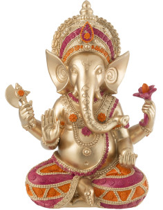 Statue déco indienne Ganesha assis Hauteur 28 cm en Résine Doré Jeny - 1