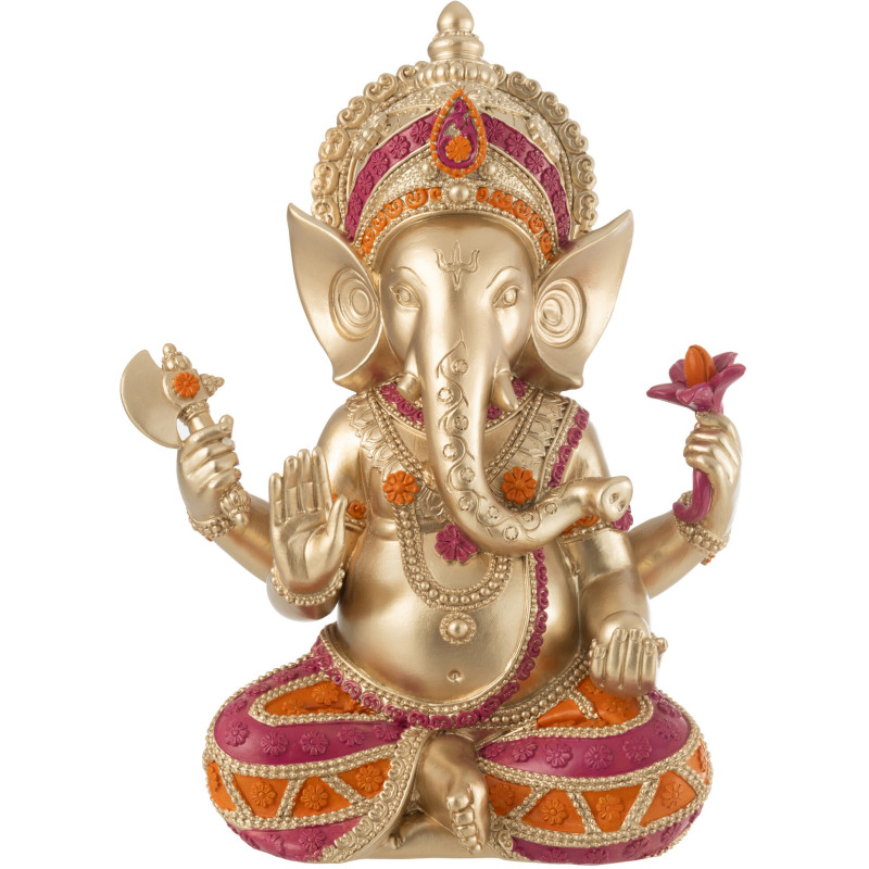 Statue déco indienne Ganesha assis Hauteur 28 cm en Résine Doré Jeny - 1