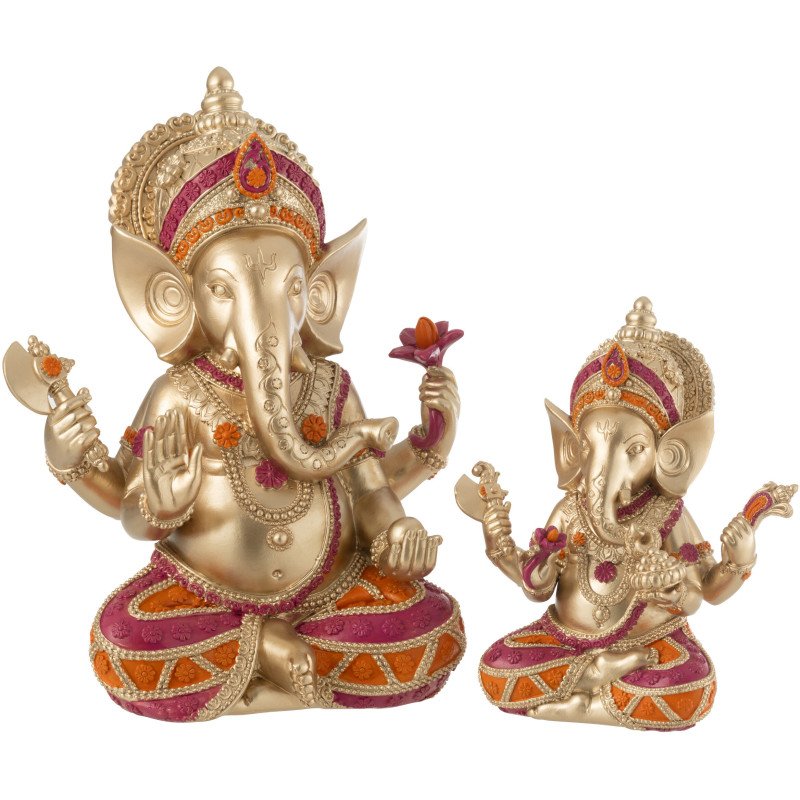 Statue déco indienne Ganesha assis Hauteur 28 cm en Résine Doré Jeny - 3