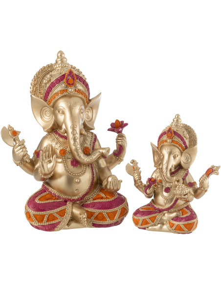 Statue déco indienne Ganesha assis Hauteur 28 cm en Résine Doré Jeny - 3