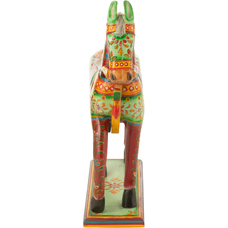 Statue indienne Cheval 55 cm en Bois de manguier Rouge Vert Mumbai - 3