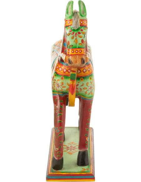 Statue indienne Cheval 55 cm en Bois de manguier Rouge Vert Mumbai - 3