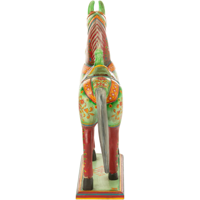 Statue indienne Cheval 55 cm en Bois de manguier Rouge Vert Mumbai - 5