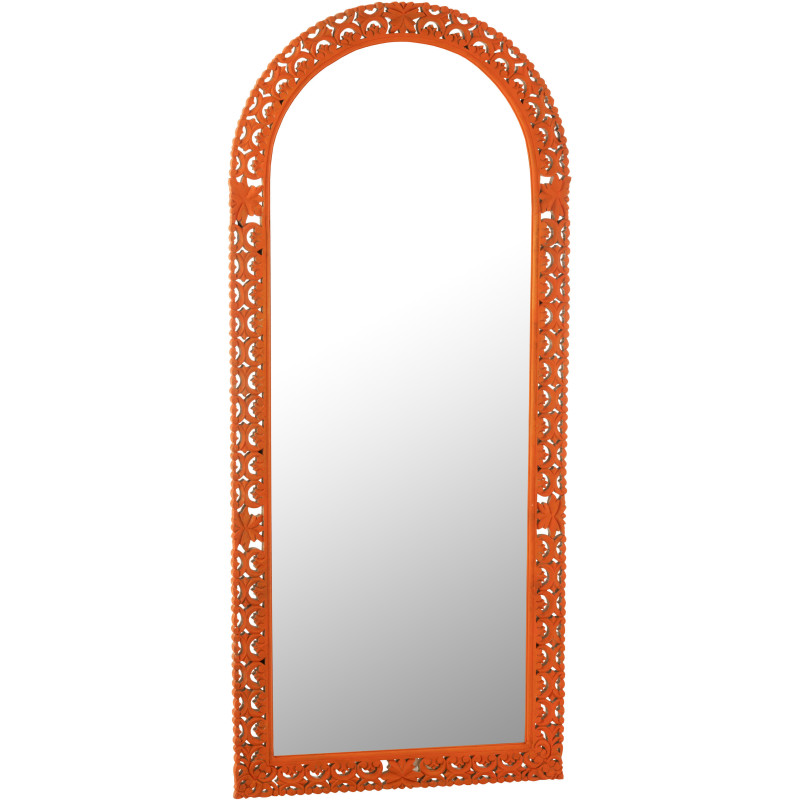 Grand Miroir mural indien Arrondi 70x160 en Bois Orange Sculpté Mumbai - 1