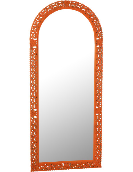Grand Miroir mural indien Arrondi 70x160 en Bois Orange Sculpté Mumbai - 1
