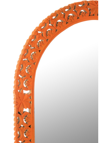 Grand Miroir mural indien Arrondi 70x160 en Bois Orange Sculpté Mumbai - 2