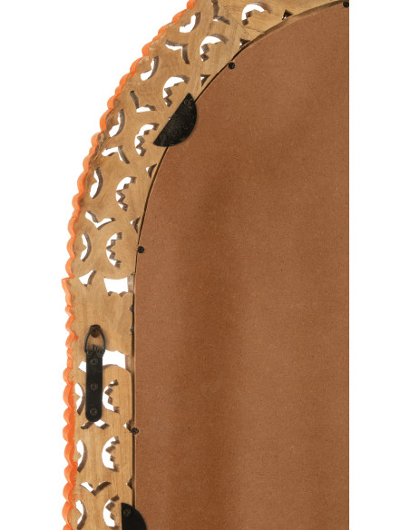 Grand Miroir mural indien Arrondi 70x160 en Bois Orange Sculpté Mumbai - 4