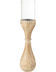 Grand Bougeoir sur pied africain Hauteur 56 cm en Bois de manguier Naturel Verre Transparent Loka - 1