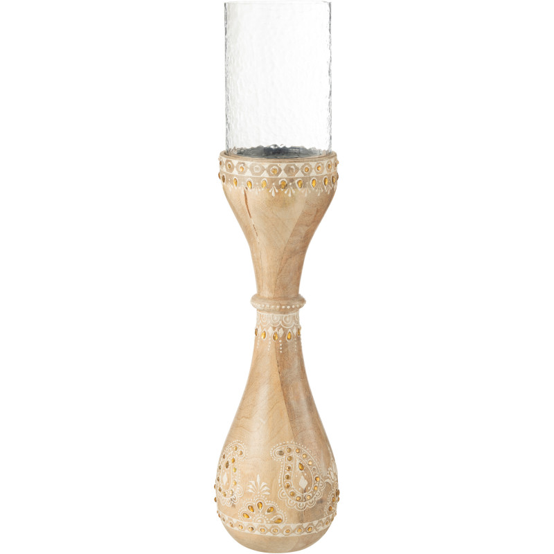 Grand Bougeoir sur pied africain Hauteur 56 cm en Bois de manguier Naturel Verre Transparent Loka - 1