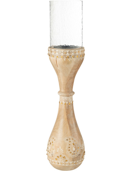 Grand Bougeoir sur pied africain Hauteur 56 cm en Bois de manguier Naturel Verre Transparent Loka - 1