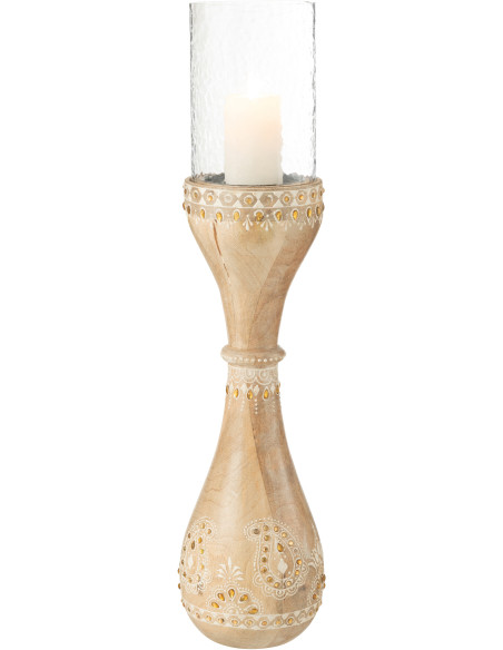 Grand Bougeoir sur pied africain Hauteur 56 cm en Bois de manguier Naturel Verre Transparent Loka - 2