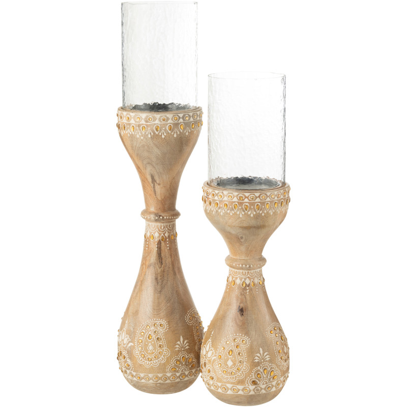Grand Bougeoir sur pied africain Hauteur 56 cm en Bois de manguier Naturel Verre Transparent Loka - 3