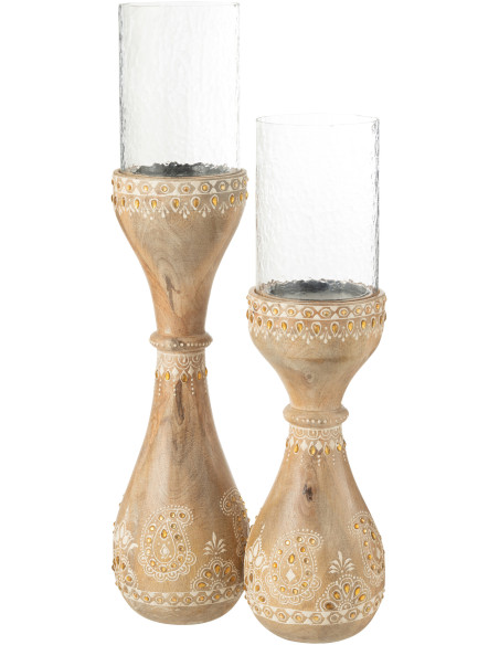 Grand Bougeoir sur pied africain Hauteur 56 cm en Bois de manguier Naturel Verre Transparent Loka - 3
