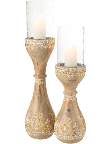 Grand Bougeoir sur pied africain Hauteur 56 cm en Bois de manguier Naturel Verre Transparent Loka - 4