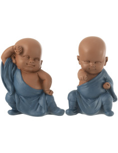 Statuettes déco Moines Combattants Hauteur 11 cm en Résine Beige Bleu foncé Tanu (Lot de 2) - 1