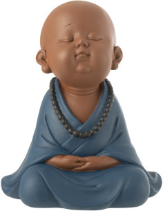Statuette déco Moine Priant Hauteur 19 cm en Résine Beige Bleu foncé Tanu - 1