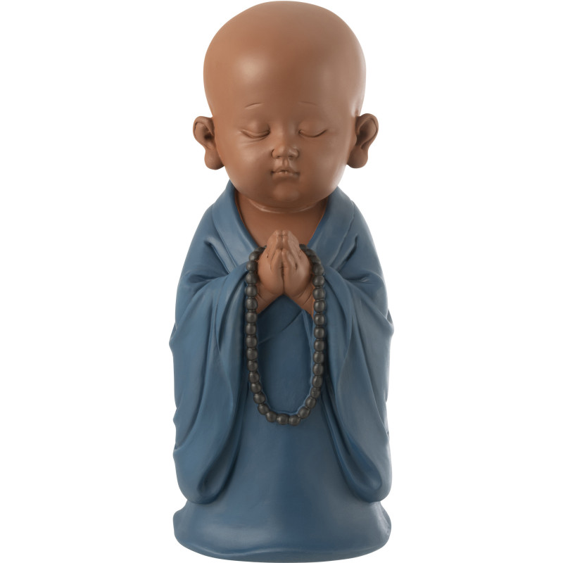 Statue déco Moine Priant Hauteur 32 cm en Résine Beige Bleu foncé Tanu - 1