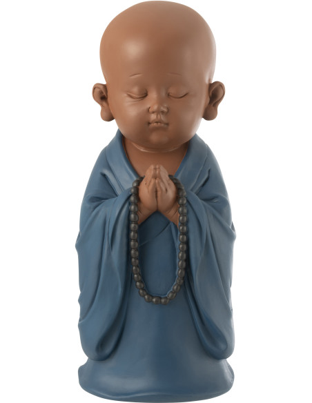 Statue déco Moine Priant Hauteur 32 cm en Résine Beige Bleu foncé Tanu - 1
