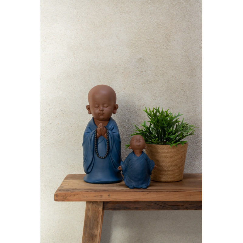 Statue déco Moine Priant Hauteur 32 cm en Résine Beige Bleu foncé Tanu - 2