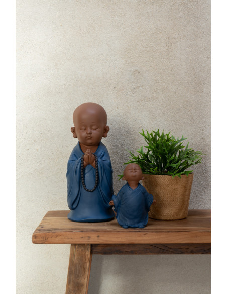 Statue déco Moine Priant Hauteur 32 cm en Résine Beige Bleu foncé Tanu - 2