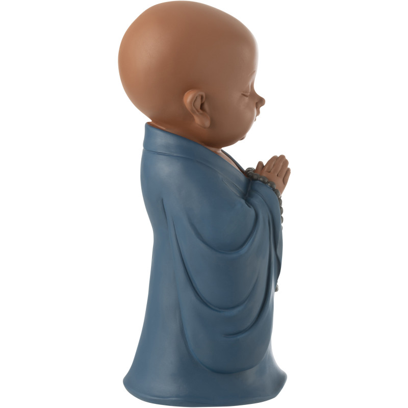 Statue déco Moine Priant Hauteur 32 cm en Résine Beige Bleu foncé Tanu - 3