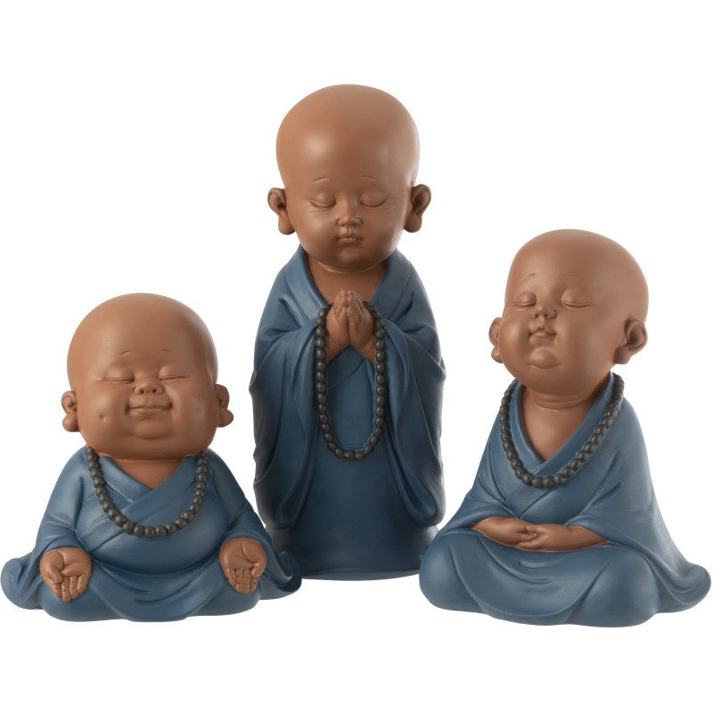 Statue déco Moine Priant Hauteur 32 cm en Résine Beige Bleu foncé Tanu - 5