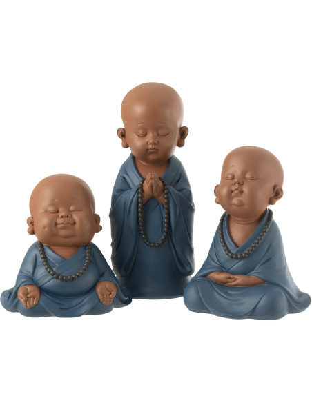 Statue déco Moine Priant Hauteur 32 cm en Résine Beige Bleu foncé Tanu - 5