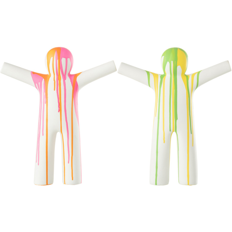 Statuette déco design Bonhomme Hauteur 31 cm en Résine Blanc Motif taches de peinture P'tit Maurice (Lot de 2) - 1