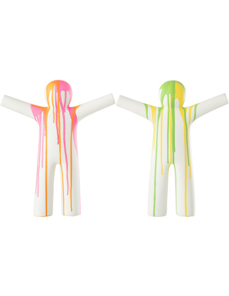Statuette déco design Bonhomme Hauteur 31 cm en Résine Blanc Motif taches de peinture P'tit Maurice (Lot de 2) - 1
