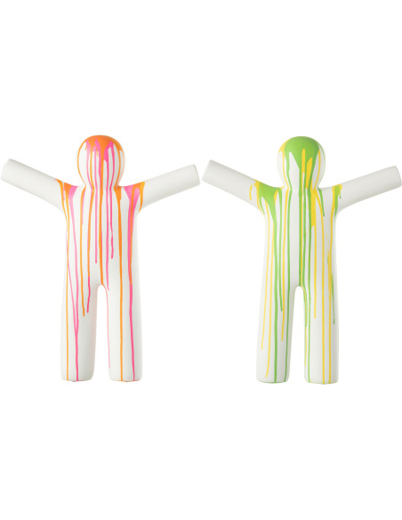 Grande Statuette déco design Bonhomme Hauteur 41 cm en Résine Blanc Motif taches de peinture P'tit Maurice (Lot de 2) - 1
