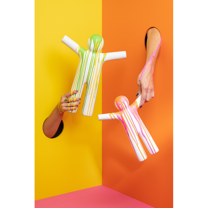 Grande Statuette déco design Bonhomme Hauteur 41 cm en Résine Blanc Motif taches de peinture P'tit Maurice (Lot de 2) - 2