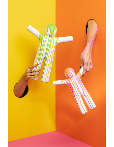 Grande Statuette déco design Bonhomme Hauteur 41 cm en Résine Blanc Motif taches de peinture P'tit Maurice (Lot de 2) - 2