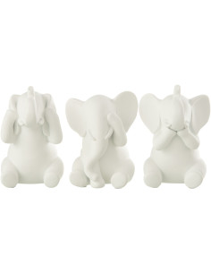 Statuettes déco moderne Éléphant Voir Entendre Se taire Hauteur 13 cm en Résine Blanc Zena (Lot de 3) - 1