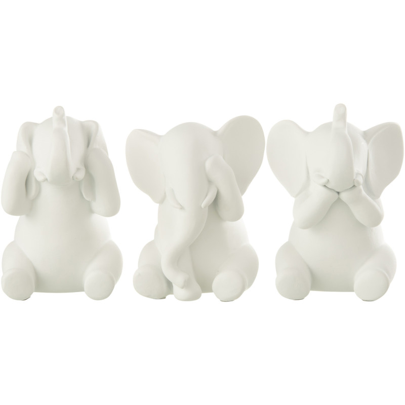 Statuettes déco moderne Éléphant Voir Entendre Se taire Hauteur 13 cm en Résine Blanc Zena (Lot de 3) - 1
