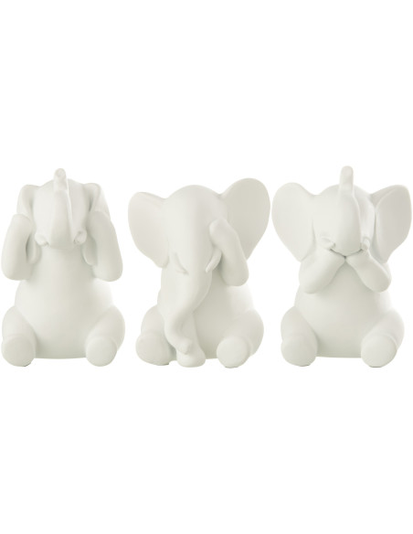 Statuettes déco moderne Éléphant Voir Entendre Se taire Hauteur 13 cm en Résine Blanc Zena (Lot de 3) - 1