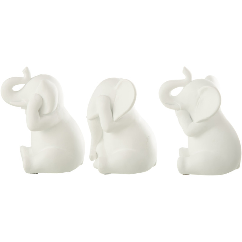 Statuettes déco moderne Éléphant Voir Entendre Se taire Hauteur 13 cm en Résine Blanc Zena (Lot de 3) - 3