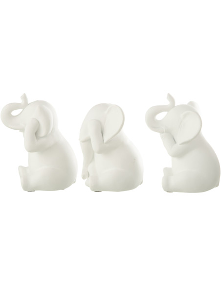 Statuettes déco moderne Éléphant Voir Entendre Se taire Hauteur 13 cm en Résine Blanc Zena (Lot de 3) - 3
