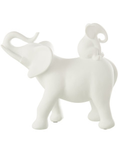 Statuette déco moderne Éléphant avec bébé 26 cm en Résine Blanc Zena - 1