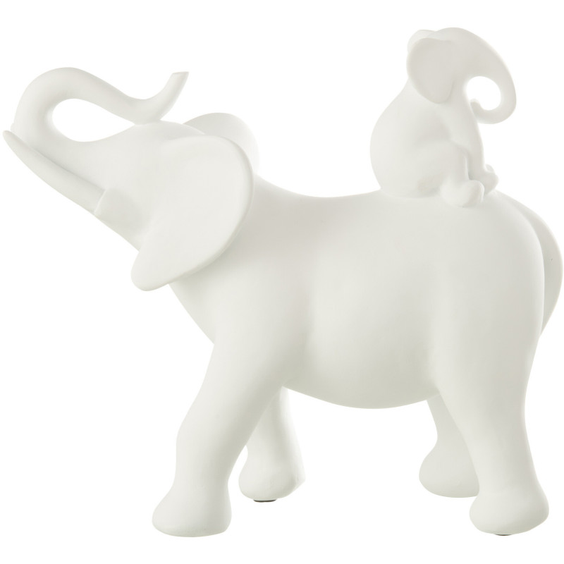 Statuette déco moderne Éléphant avec bébé 26 cm en Résine Blanc Zena - 1