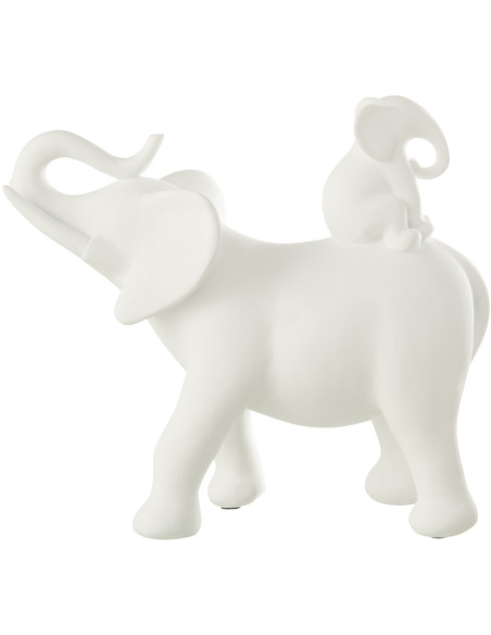 Statuette déco moderne Éléphant avec bébé 26 cm en Résine Blanc Zena - 1
