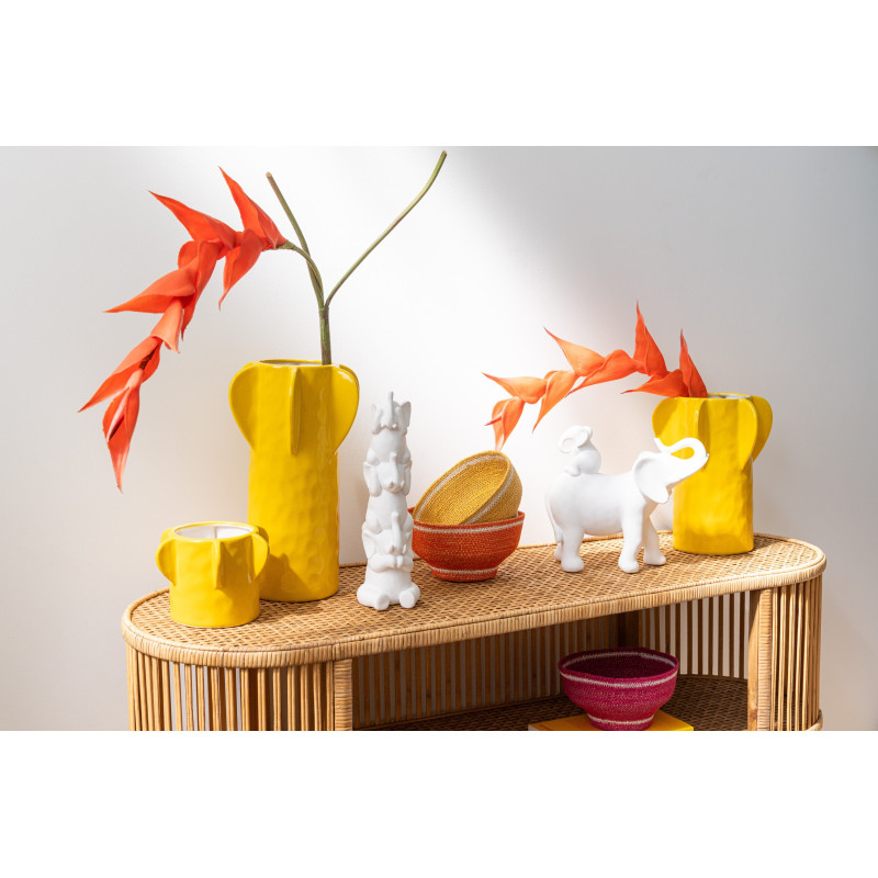 Statuette déco moderne Éléphant avec bébé 26 cm en Résine Blanc Zena - 2