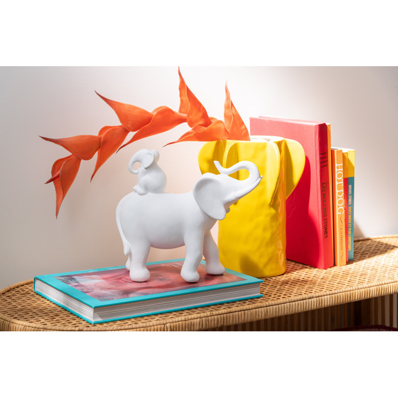 Statuette déco moderne Éléphant avec bébé 26 cm en Résine Blanc Zena - 3